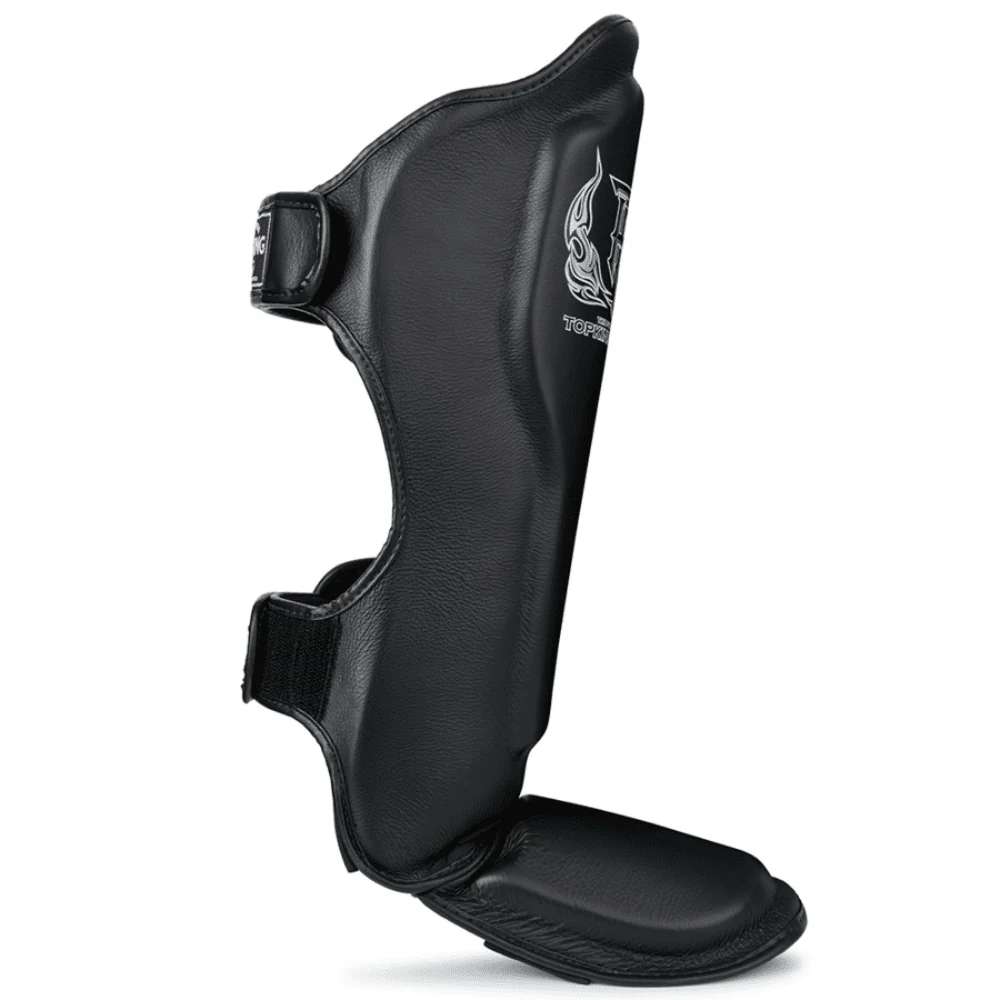 Top King Pro Leather Muay Thai Shin Guards Black - Image 3